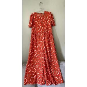 ASOS Size 2 Orange Floral Print Wide‎ Leg Jumpsuit Bright Short Sleeve Boho READ